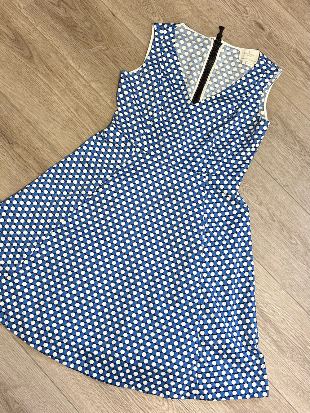Kate Spade Kelly Benay Blue White Black Polka Dot Sleeveless Party Dress Sz.6